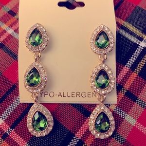 Monet faux diamond and emerald drop earrings